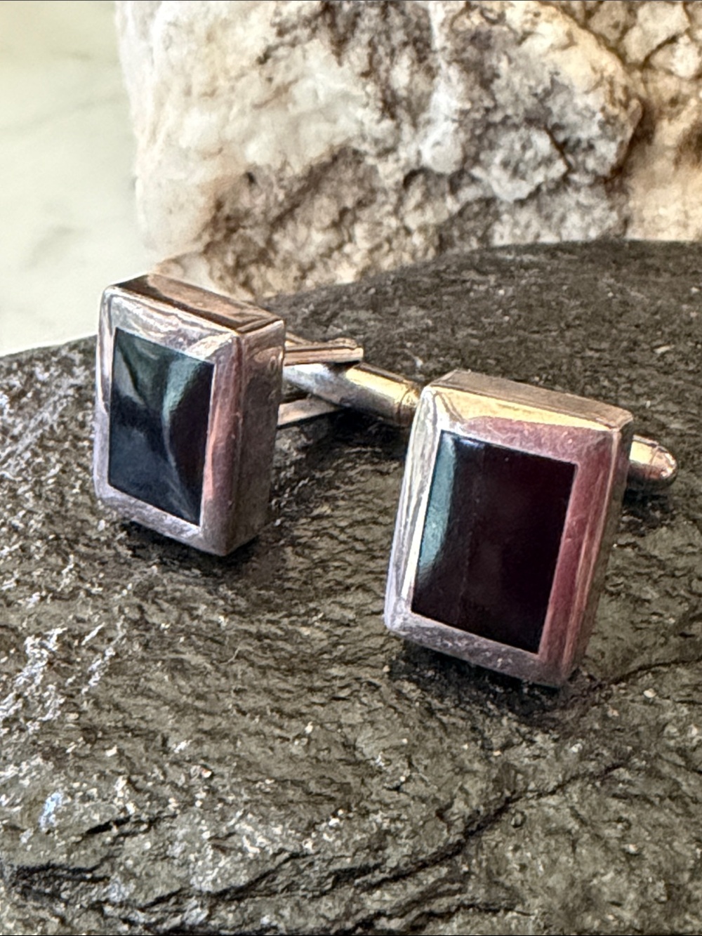 Christin Wolf Vintage 80’s Southwestern Onyx Cuff Links